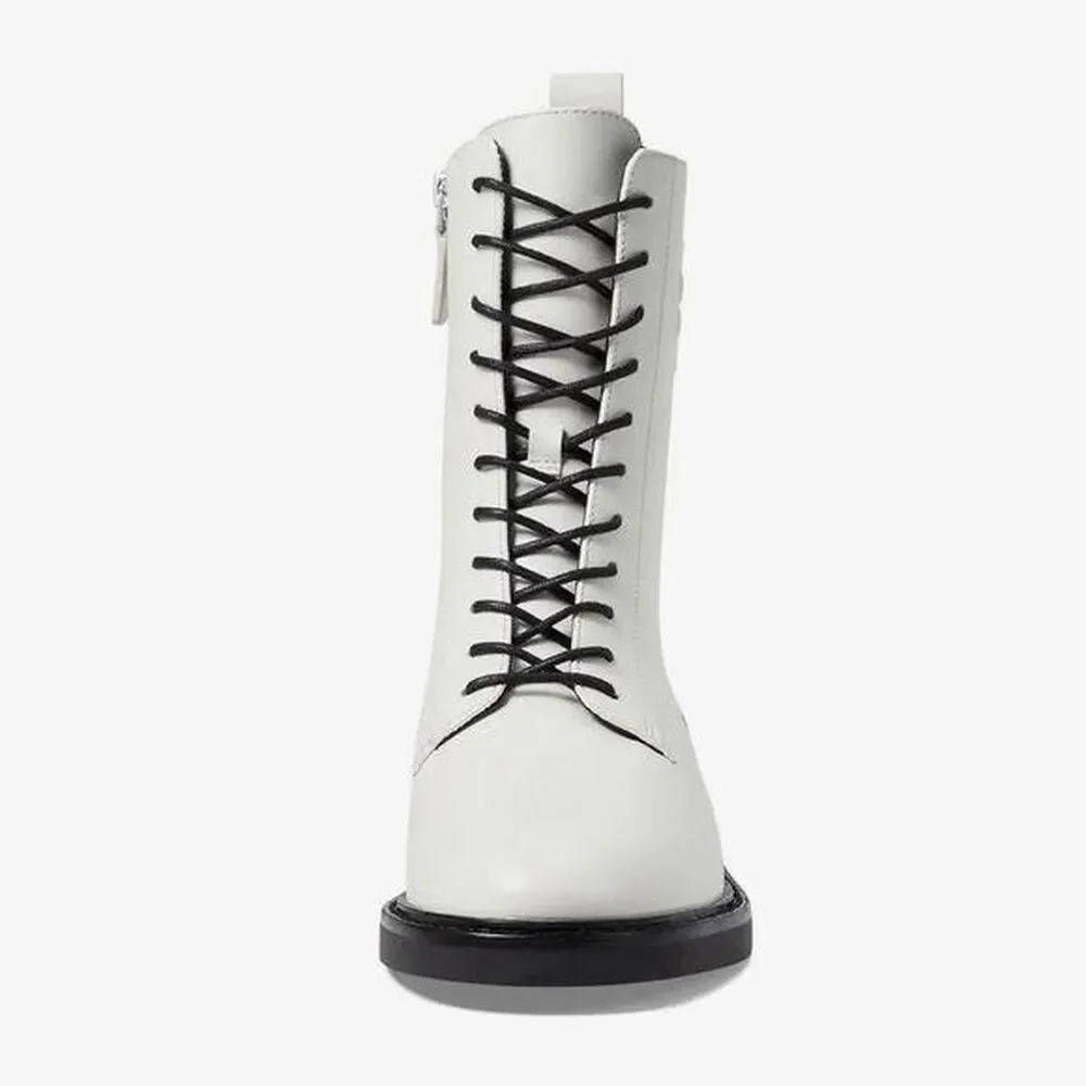 NWOB Tory Burch Double-T Croc Embossed Combat Boot in Blanc Size 7.5